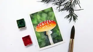EASY watercolor holiday mushroom &raquo; How to paint a red mushroom for beginners &raquo; CHRISTMAS CARD IDEAS