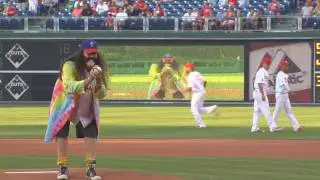 Pierre Robert Throws First Pitch at Phillies Game