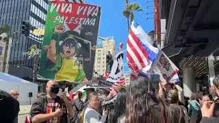 Protesters attempt to disrupt Gal Gadot's Walk of Fame ceremony.