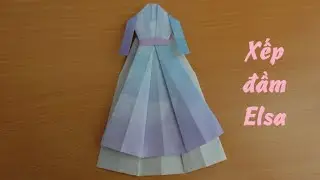 Xếp đầm nữ hoàng băng giá Elsa (2)/ Elsa dress origami (2) / 【ディズニーランドプリンセス】エルサのドレスの折り紙（2）