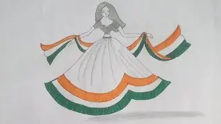 26 January Republic Day Drawing l Girl with Indian Flag Dress Easy Pencil Drawing