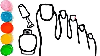 How to draw Foot and Rainbow Nail polish for kids