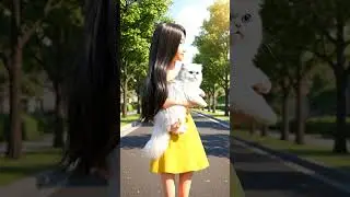 Young Lady Walking with Cat on the Road
