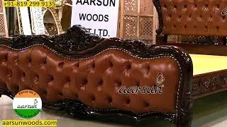 #450 Artistic King-Size Bed with Tufted Leatherette in Classic Wood Finish | Aarsun