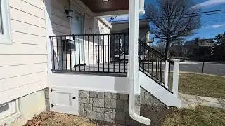 Front Porch Rebuild: Trex Decking, Mahogany Ceiling & Stone Veneer (Arlington, VA)