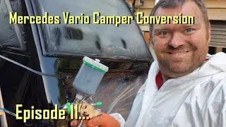Mercedes Vario Camper conversion. Respray the front end outside! Fit the rear seats!