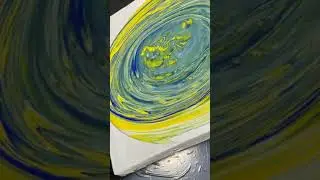 White, blue and yellow acrylic ink art! It's beautiful patterns.(Pouring Art/Fluid Art)