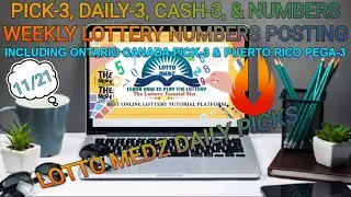 Cash-3, Pick-3, Daily-3, NUMBERS Lottery Posting including Ontario Canada Pick3/PUERTO RICO PEGA3