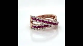 18Kt Rose Gold Diamond and Ruby Criss-cross Ring