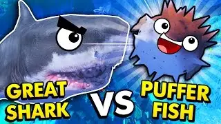 NEW PUFFER FISH VS GREAT WHITE SHARK! (Feed and Grow Fish Funny Gameplay)