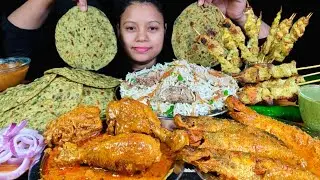 EATING CHICKEN CHANGEZI, CHICKEN SATAY, CHICKEN MALAI SEEKH BIRYANI, FISH CURRY & METHI PARATHA ASMR
