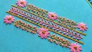 Simple Hand embroidery border design stitched. 