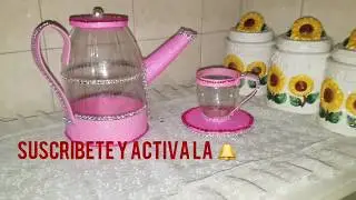 Diy Set de Cafetera y taza con botellas plásticas-craft plastic bottle idea