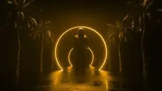 Orange Astronaut Walking Between Palms and Neon Frames | Free Video | MD Animated Backgrounds