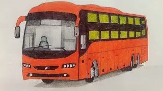 Easy drawing Volvo B11R bus with watercolour step by step | Easy Volvo bus drawing 