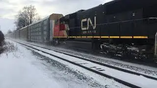 CN E276 Auto Train SD75I 5714 & 5647 East Of Blain CN Dundas Subdivision East Of Woodstock Ontario