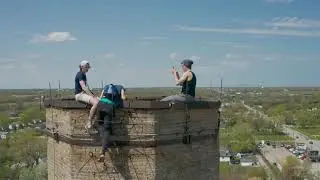 Climbing the smoke stack of Wyman-Gordon Power Plant