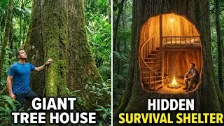 Giant Tree House: Building A Hidden Survival Shelter Inside A Massive Tree Trunk