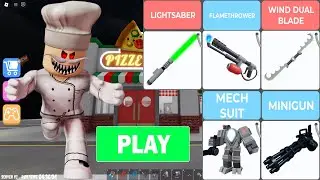 Escape Papa Pizza's Pizzeria! (SCARY OBBY) Use All 5 Attack Items: Lightsaber, Dual Blade, Mech Suit