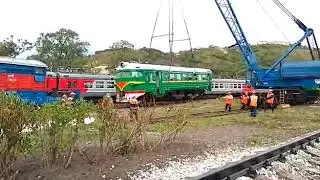Владивосток. Первая речка. Установка электропоезда на постамент.