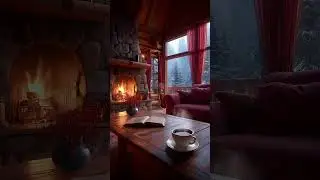 4K Cozy Winter Jazz with Fireplace Ambience ☕ Warm Coffee, Snowy Cabin & Relaxing Jazz Music