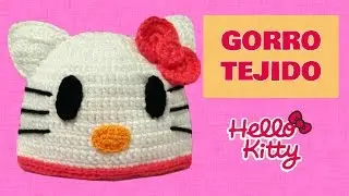 Gorro de Hello Kitty tejido a crochet talla 1 año