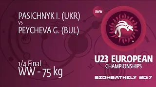 1/4 WW - 75 kg: I. PASICHNYK (UKR) df. G. PEYCHEVA (BUL) by FALL, 10-1