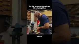 Part 2: Forging Damascus Katana from Stone Cutting Discs #amazing #knife #making #damascus #knives