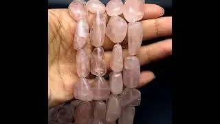 Rose Quartz Beads Strand 24x17-21x13 mm Tumble Plain Cut SI Clarity Crepe Pink Color Birthstone