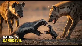 Brave Mother: A honey badger mother confronts a pack of hunting hyenas to save her offspring.