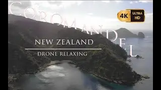 Aerial escape over Coromandel, peaceful New Zealand coastline. 1 Hr drone relaxing meditation 4K UHD
