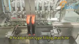 Automatic 8 head chili sauce piston type filling machine, Paste bottle filler equipment