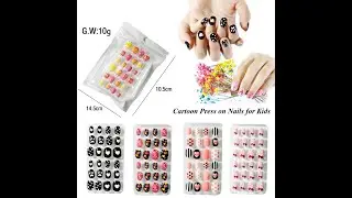 24pcs/set cartoon nail tips full cover stickers nails dot unicorn rainbow pattern fake press on for