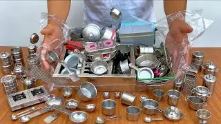 Unboxing Miniature Steel Full Kitchen Set Collection 😍 | Tiny Cooking Utensils | ASMR Unboxing