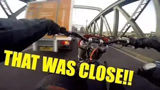 First Ride on My New Ktm exc125 (wheelies, close call)