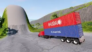 Monster Trucks vs High Mega Ramp Physics Test #008 - Realistic Speed Truck Crash in BeamNG Drive