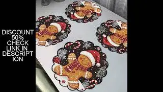 4PCS Christmas Circular Waves Placemats Non Slip Heat Resistant Table Mats Winter Dining Party Chris