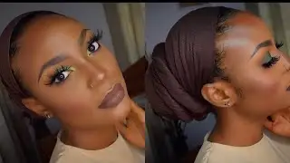 NEUTRAL BROWN HOLIDAY MAKEUP WITH A POP OF COLOR FOR #woc + SLEEK LOW BUN TURBAN TUTORIAL