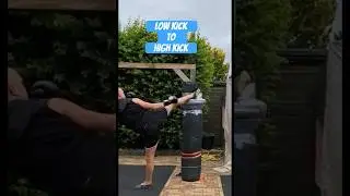 Kickboxing combination: transition from a low kick to a high kick. #kickboxing