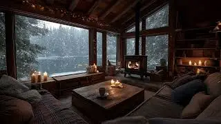 Cozy Winter Cabin Fireplace Ambience ❄️ Soft Music for Sleep & Study