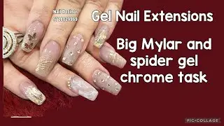 Big Mylar Nail art + spider Gel chrome | Gel Nail Extensions Tutorial for for beginners at home