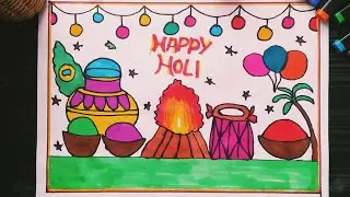 Happy Holi Drawing 🤗|| Holi  Poster Drawing Ideas 🤔|| Holi festival drawing||