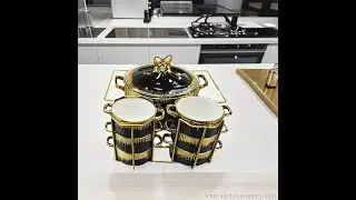 Luxe Ceramic Soup Pot Set w/ Golden Rack | Elegant 7-Pc Dining Essential!