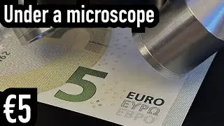 €5 Euro Banknote - Under a microscope - Five Euros European Central Bank ECB money tender 5 EUR note