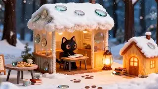 Cat's Snowy Study Cabin ❄️ Cozy Lofi Music Winter Night ✨ Soft Lofi to Focus & Relax