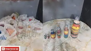 DIY : CONJUNTO DE GARRAFAS DECORADA COM AREIA COLORIDA .