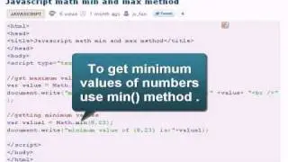 JAVASCRIPT Tutoriral : Javascript math min and max method