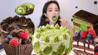Asmr🍰Eating Matcha Chocolate Cake🍰 (Soft And Waxy Sound) 크림丨먹방丨Mukbang丨Satisfying丨Eatings