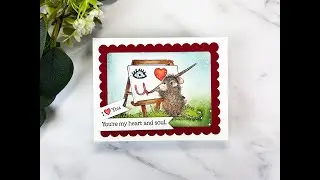 Mouse art stamping and Copic marker coloring I Love You Card sw