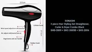 SONASHI 3-piece Hair Styling Set Straightener, Curler & Dryer Combo Black